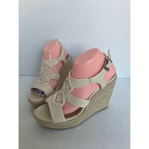 NWT Copper Key Cream Ivory Macrame Espadrille Platform Wedge Buckle Sandals 10M